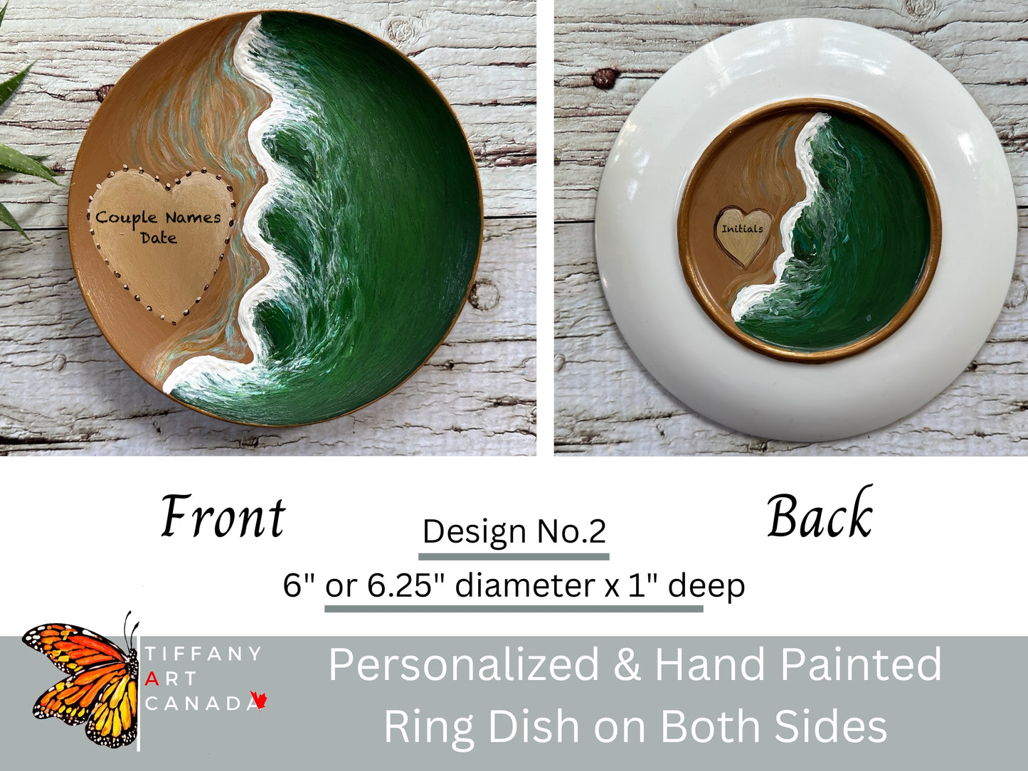 Hand Painted Beach Wedding Ring Dish, Personalized Keepsake