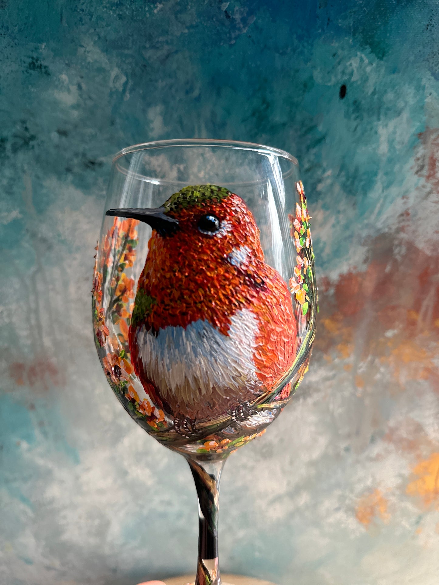 Hand Painted Rufous Hummingbird Wine Glass