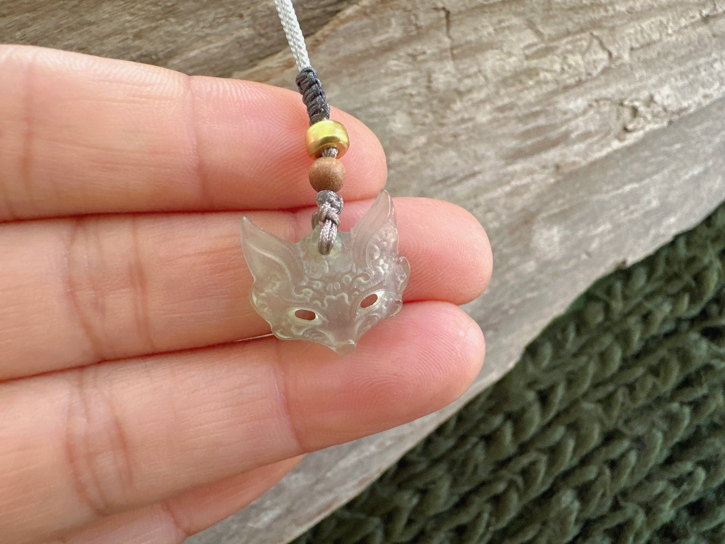 Jade Fox Head Necklace, Natural Untreated Jade