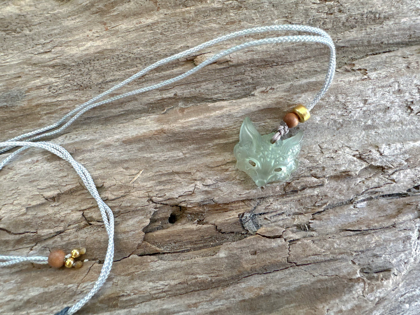 Jade Fox Head Necklace, Natural Untreated Jade
