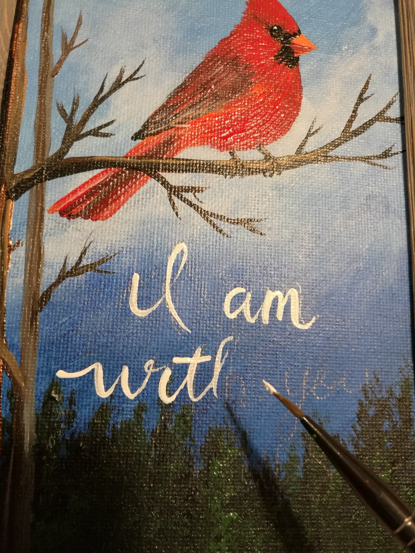 Hand Painted Cardinal Memorial Gift: Framed Acrylic Painting