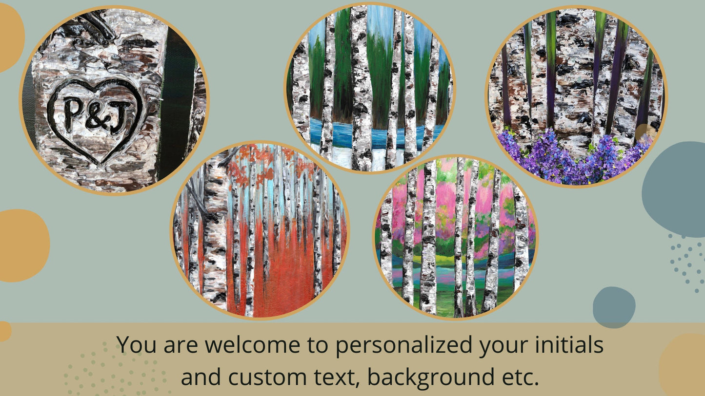 Autumn Forest Birch Tree Painting on Canvas