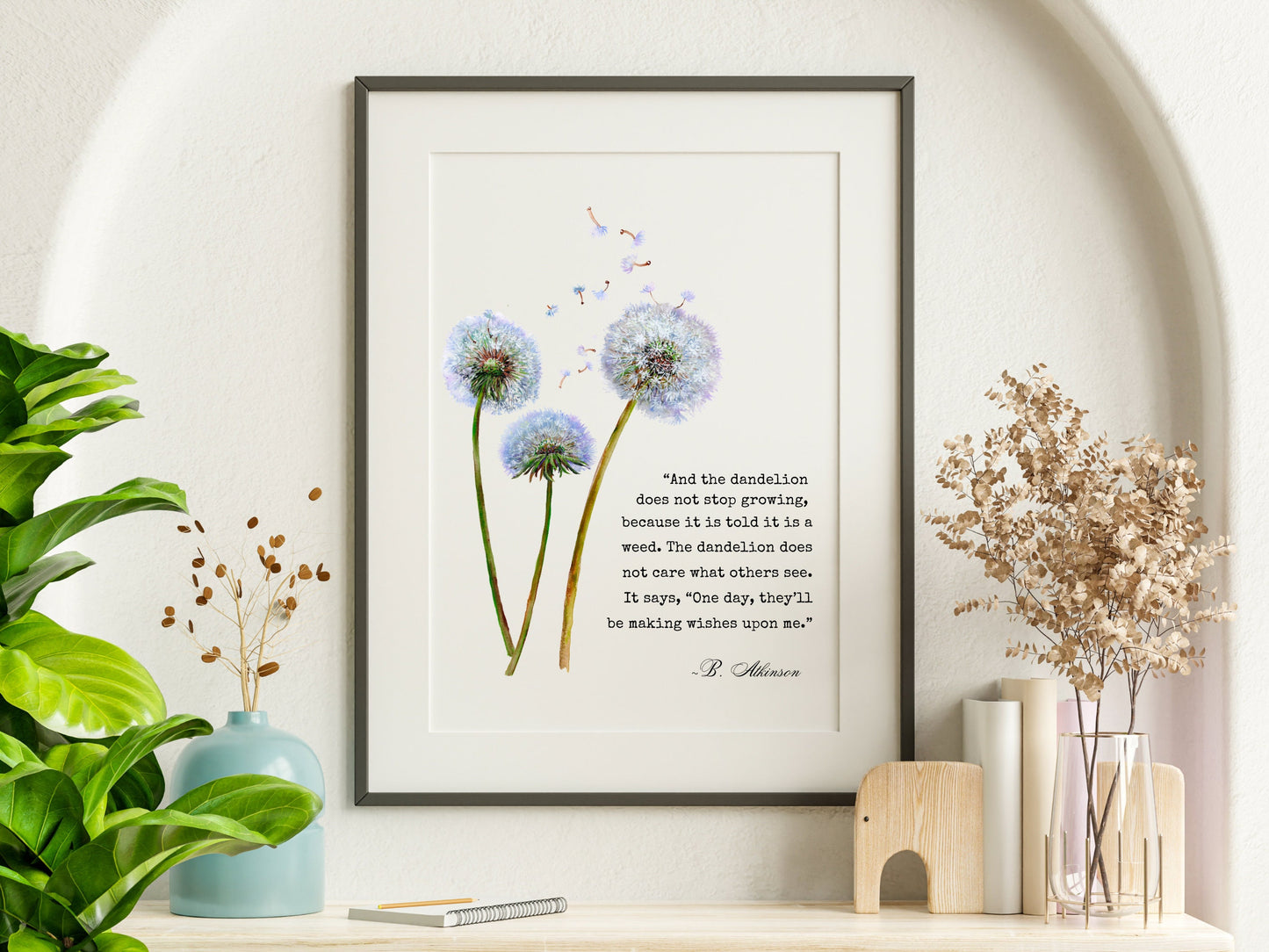 Dandelion Wish Quote, Printable Dandelion Wall Art, Dandelion Decor, Motivational Print, Positivity Quote Gift, Dandelion Lover Gift for Mom