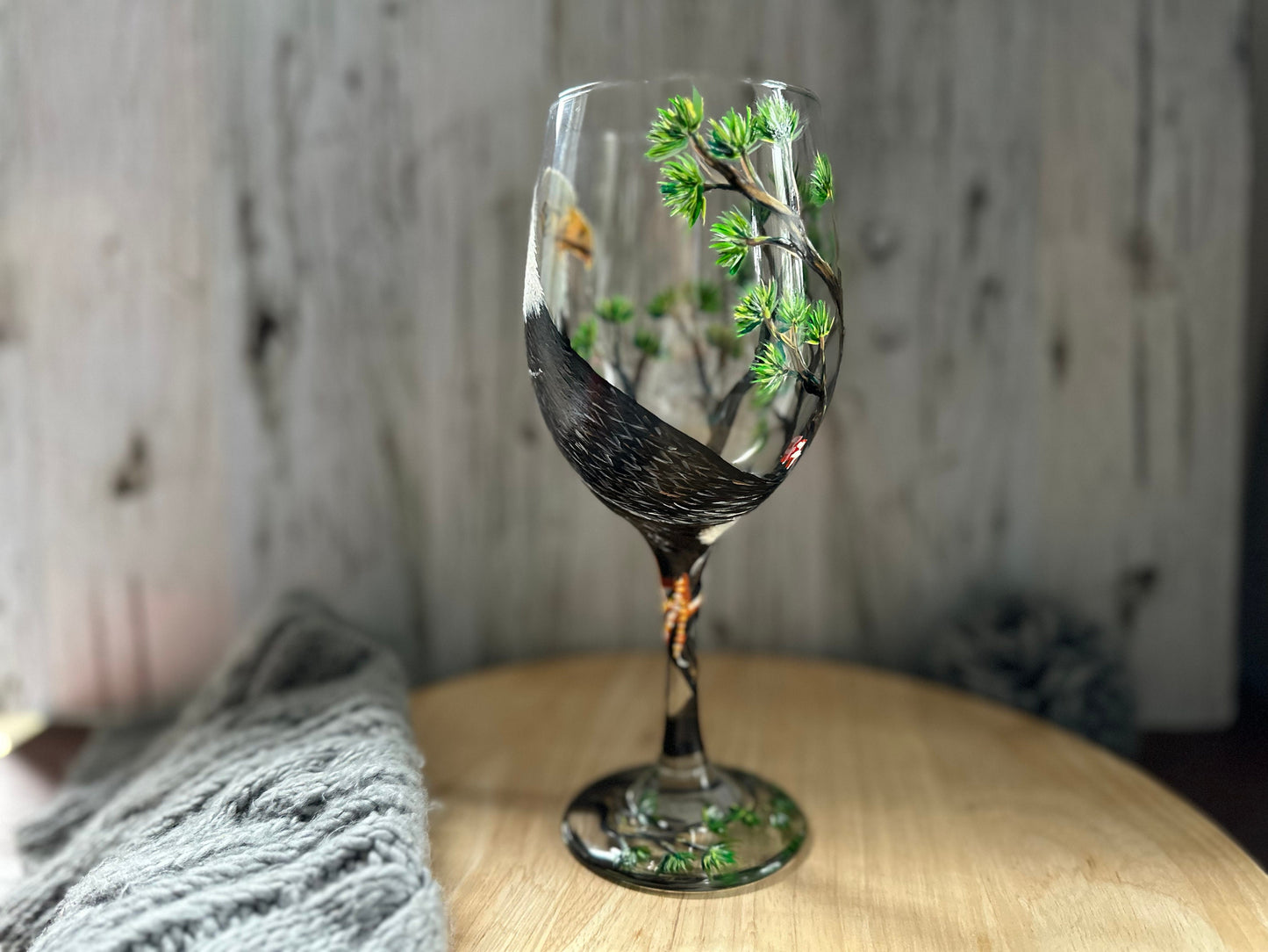 Hand Painted Eagle Wine Glass: Unique Bird Lover Gift