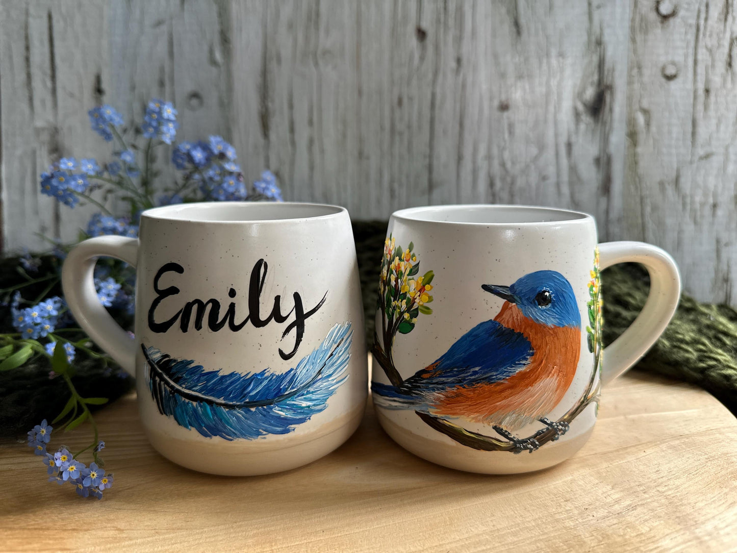 Hand Painted Bird Mug, Eastern BlueBird, Bird Gift for Dad, Bird Mom Gift, Bluebird Lover Gift, Bluebird Birthday Gift, Custom Name Mug Gift