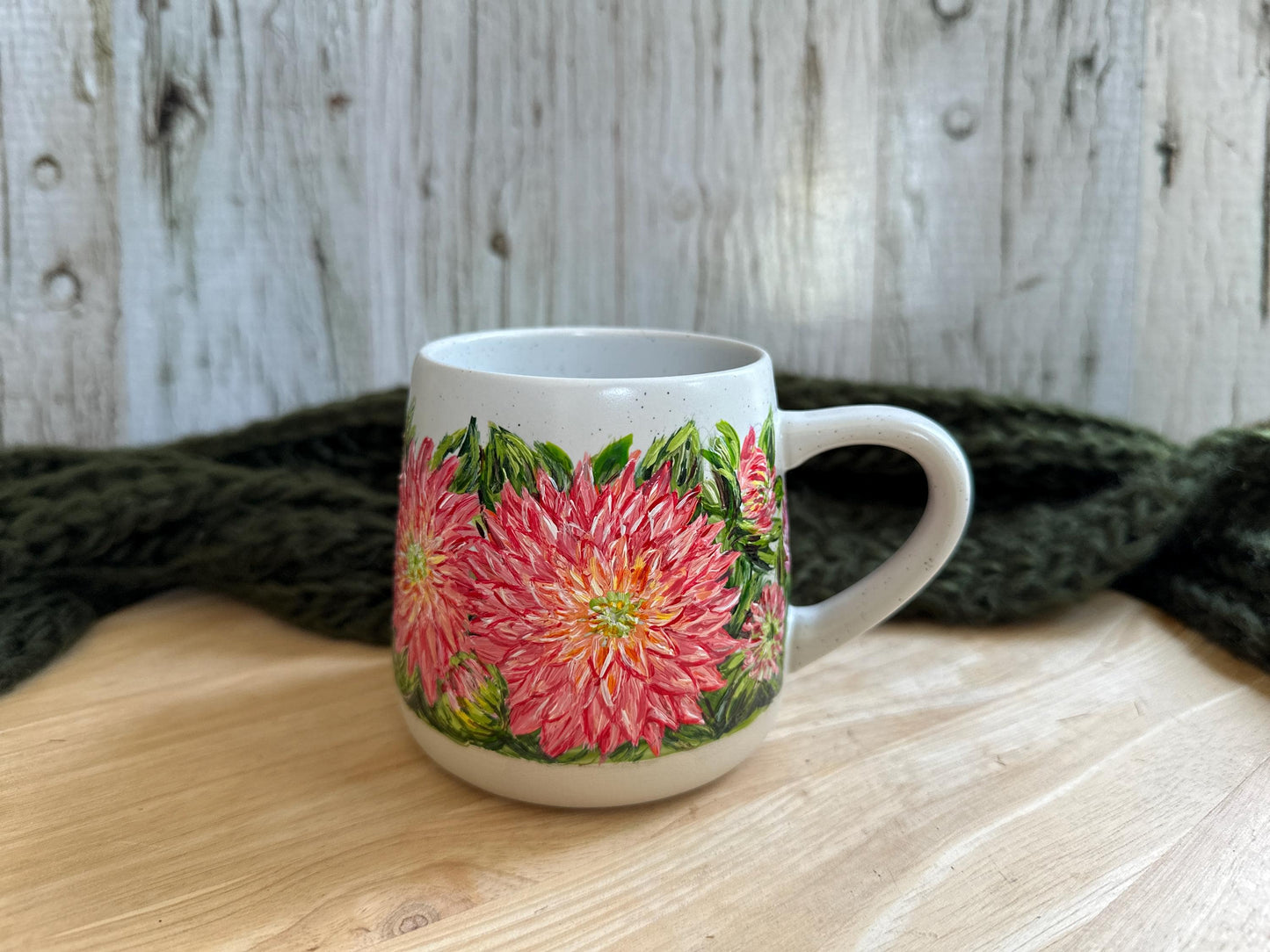 Hand Painted Dahlias Flower Mug,Gift For Mom, Grandma, Sister, Aunt, Best Friend, Cousin, Bridesmaid, Birthday, Larkspur Gift