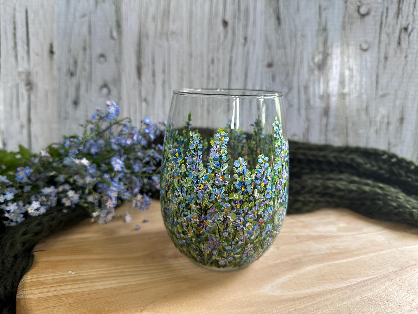 Hand Painted Forget Me Not Wine Glass: Personalized Floral Gift