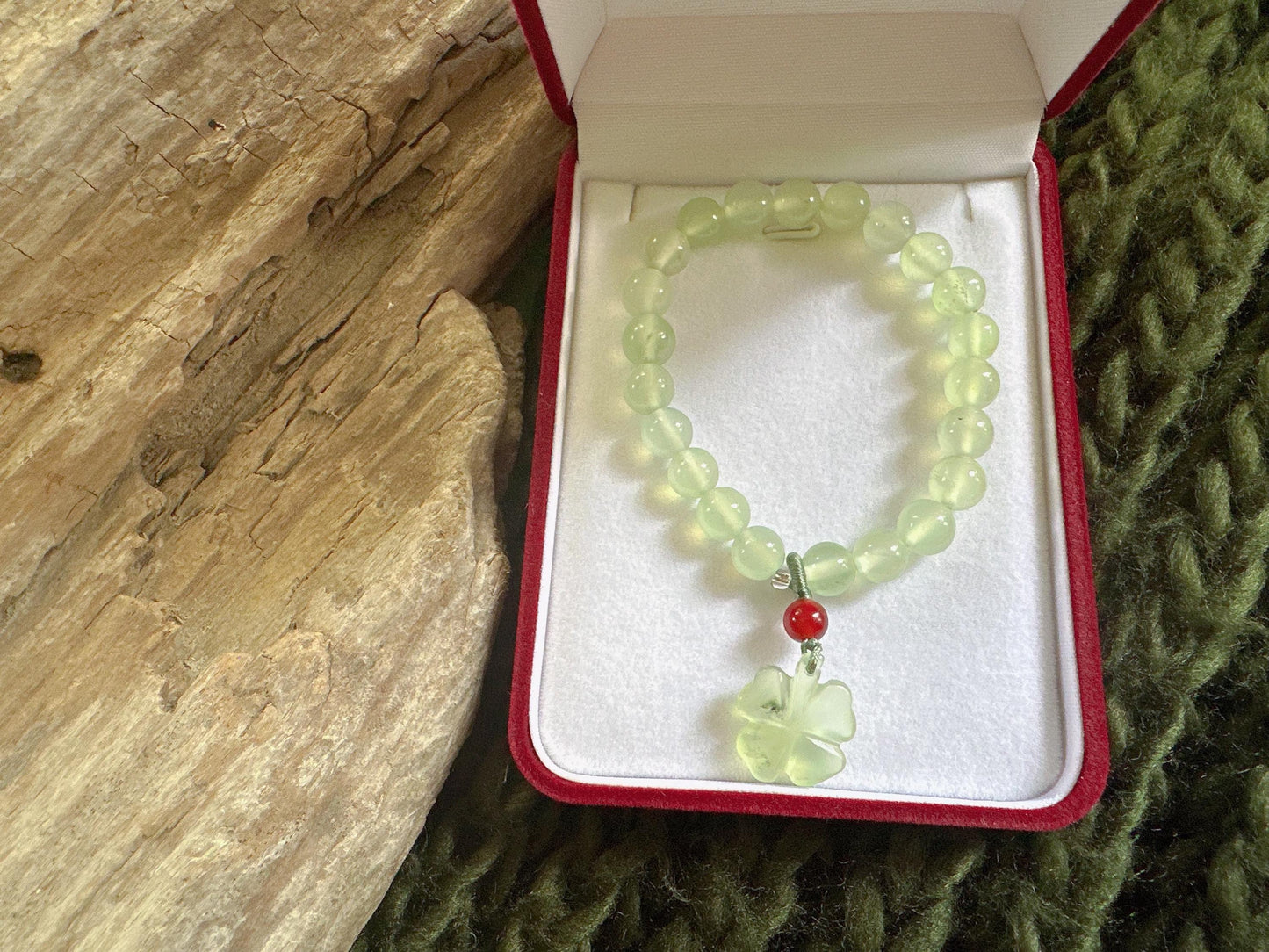 Jade Clover Beaded Bracelet worn