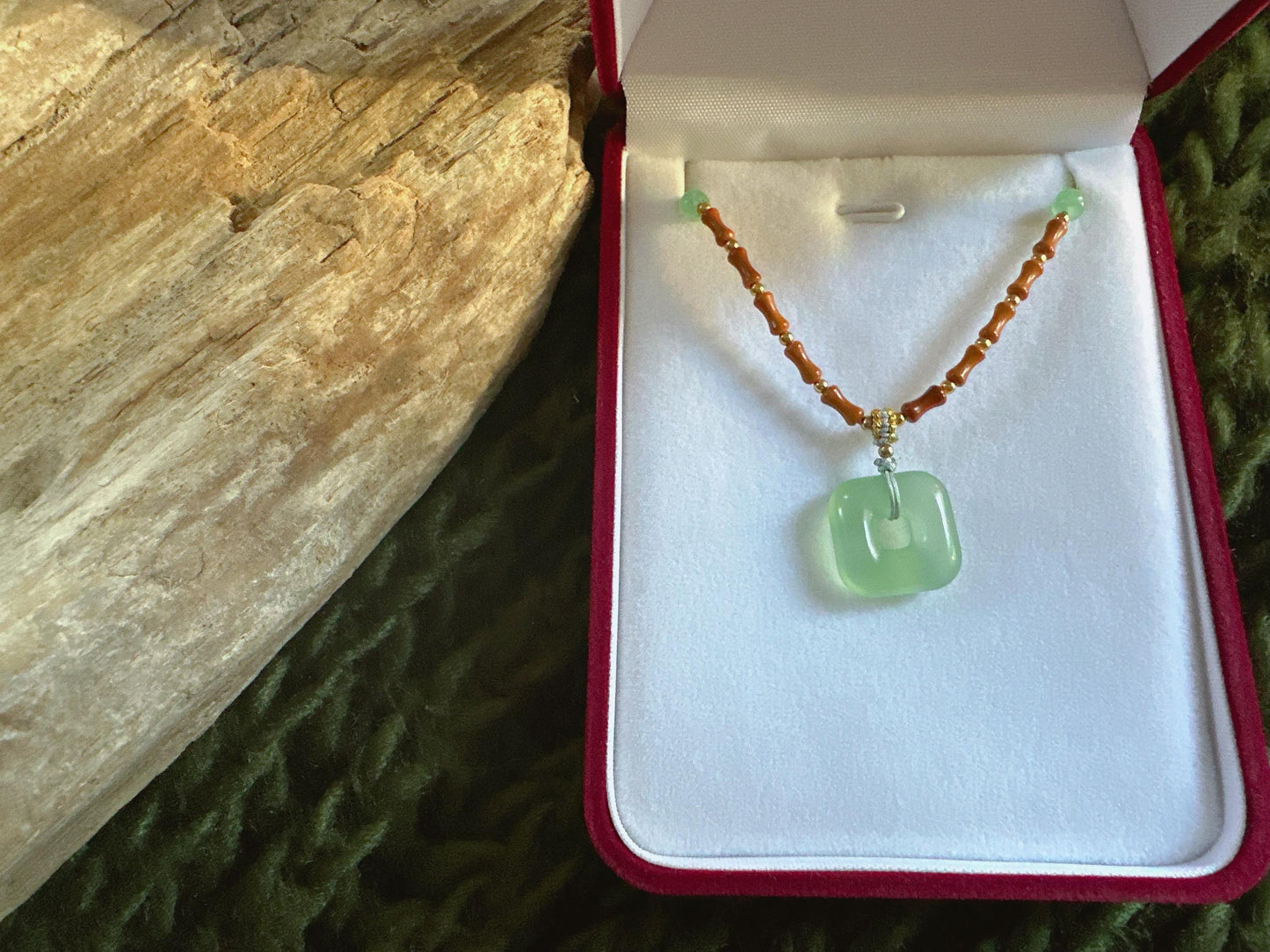 Square Jade Pendant Necklace worn