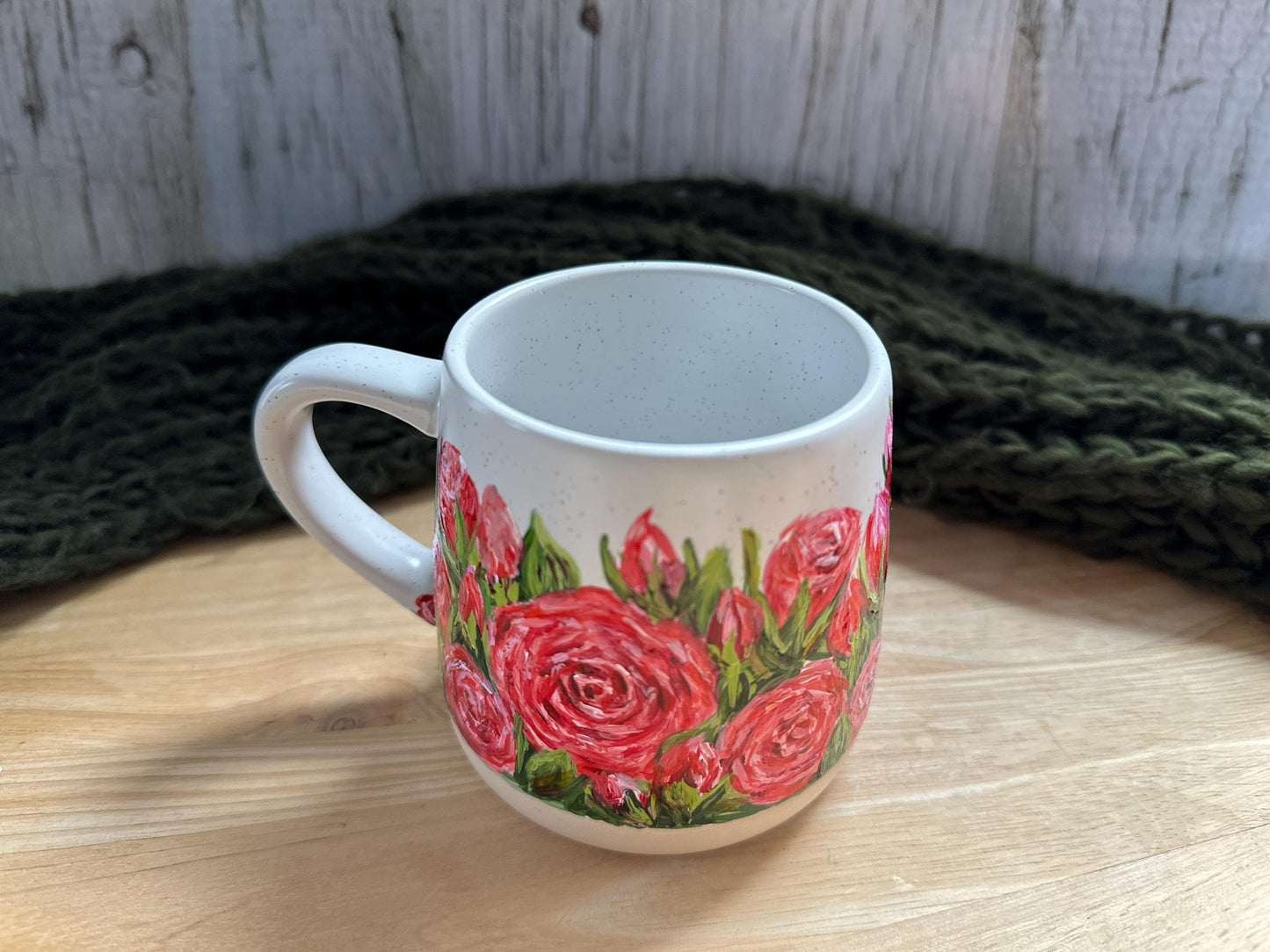 Hand-Painted Red Rose Mug: June Birth Flower, Floral Mom Gift