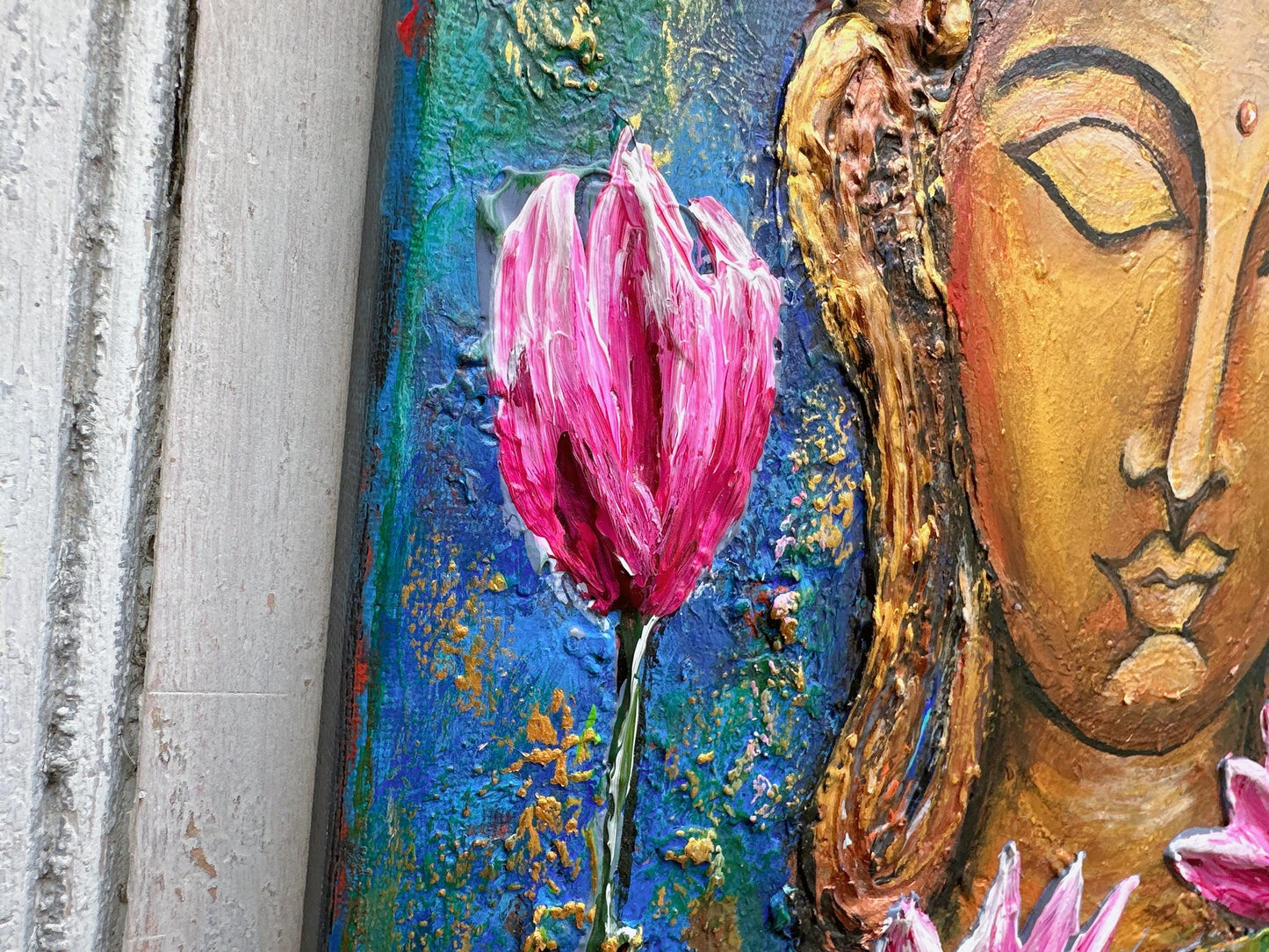 Original Buddha painting on Canvas, Buddha Lover Gift, Meditation Wall Decor, Yoga studio decor, Gold Buddha, Buddha decoration