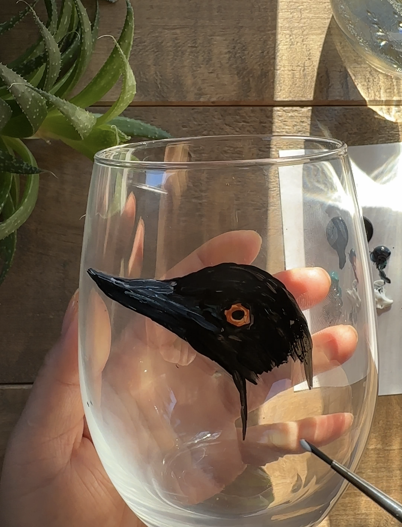 Hand painted Loon wine glass