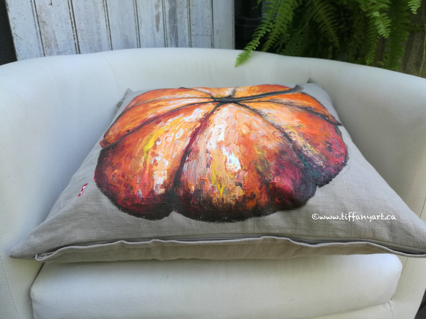 Hand Painted Pumpkin Pillow 20" x 20", Autumn pillow, Fall pillows, Fall Pumpkin, Fall decor, Thanksgiving decor, Halloween decor, Pumpkin