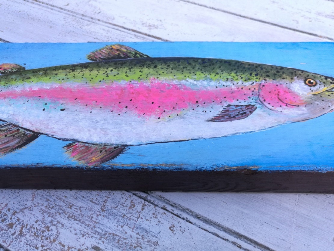 Fishing Painting, Rainbow Trout Painting, Gifts for Him, Fishing Gift, Fisherman Gift, Fish Decor, Fish Wall Art, Lake House Decor, Fish Art