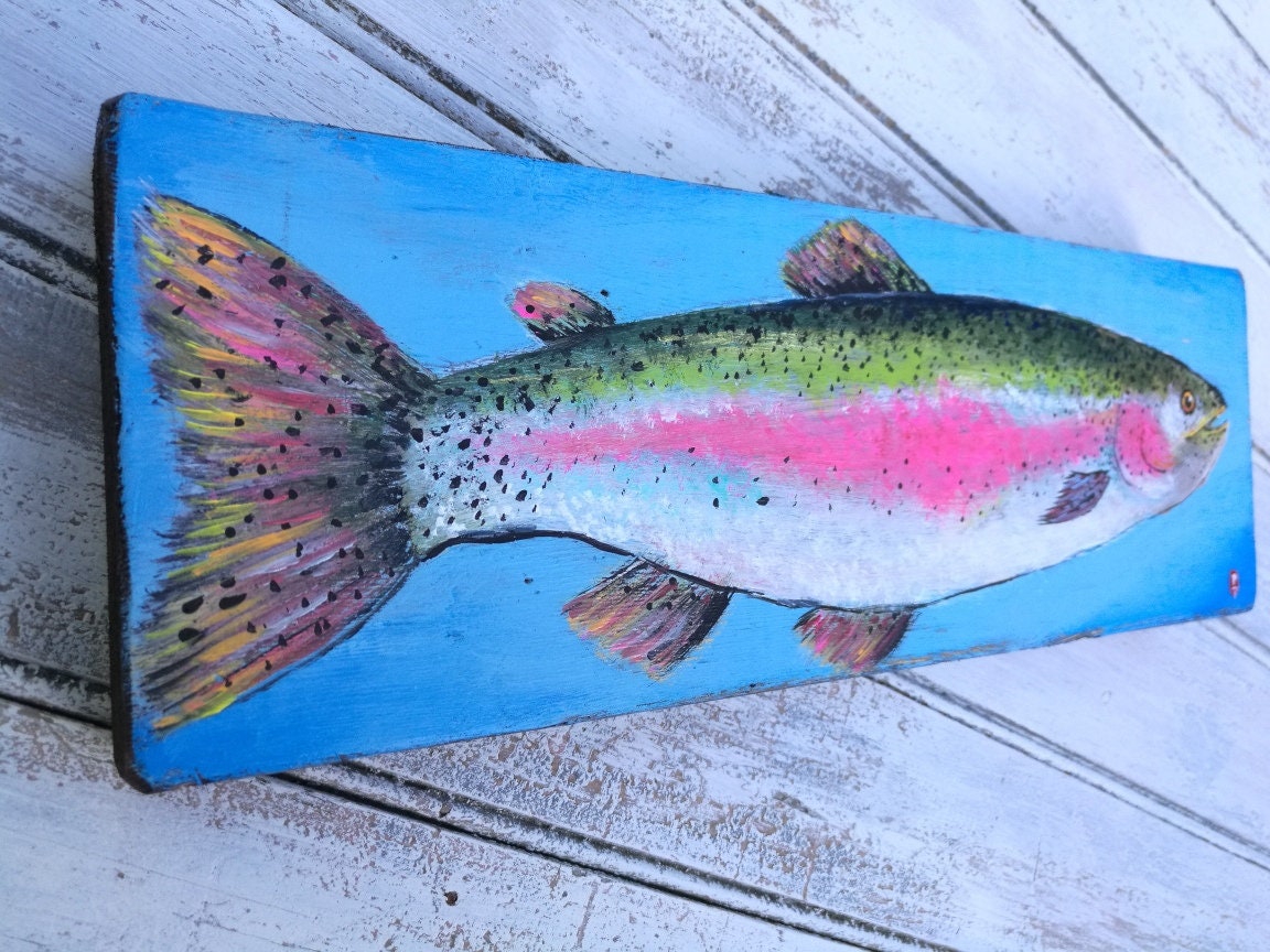 Fishing Painting, Rainbow Trout Painting, Gifts for Him, Fishing Gift, Fisherman Gift, Fish Decor, Fish Wall Art, Lake House Decor, Fish Art