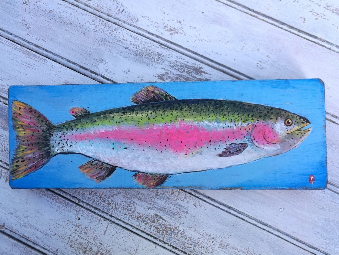 Fishing Painting, Rainbow Trout Painting, Gifts for Him, Fishing Gift, Fisherman Gift, Fish Decor, Fish Wall Art, Lake House Decor, Fish Art