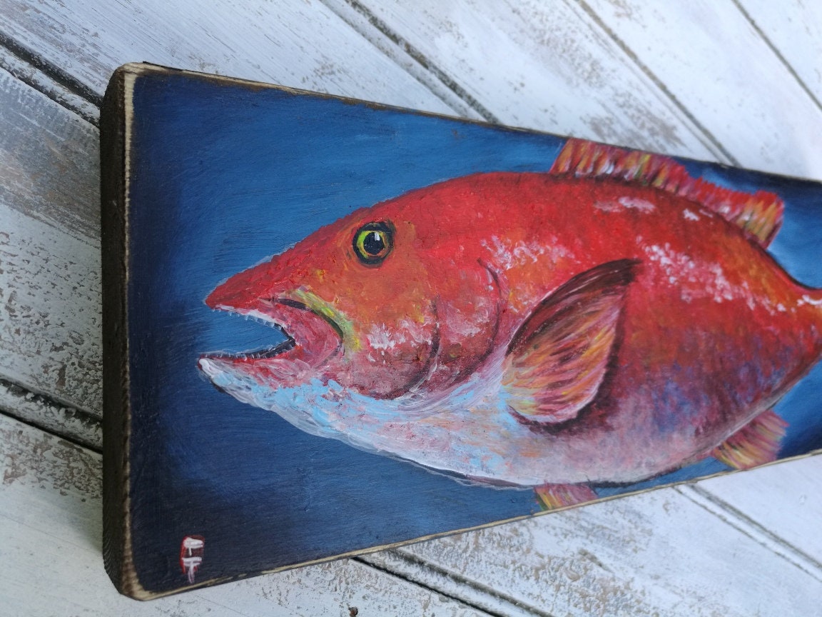 Fish painting, Red Snapper painting, Fishing Gifts for Men, Fishing gifts, Saltwater Fish art, Fish Decor, Fish Wall Art, Red Snapper Art