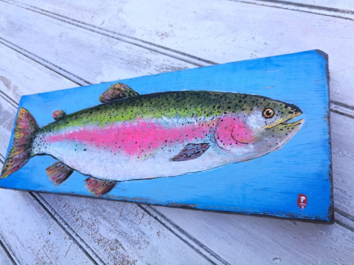 Fishing Painting, Rainbow Trout Painting, Gifts for Him, Fishing Gift, Fisherman Gift, Fish Decor, Fish Wall Art, Lake House Decor, Fish Art