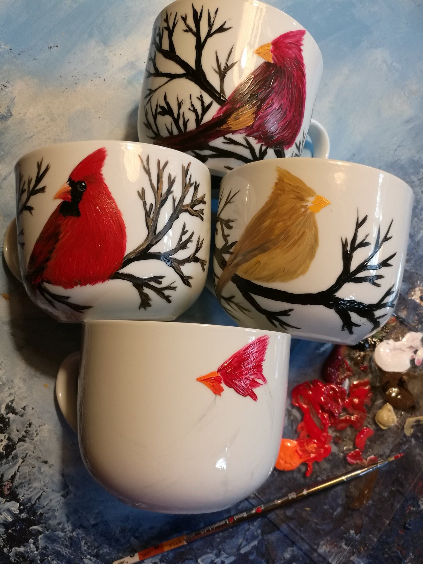 Hand Painted Cardinal Mug