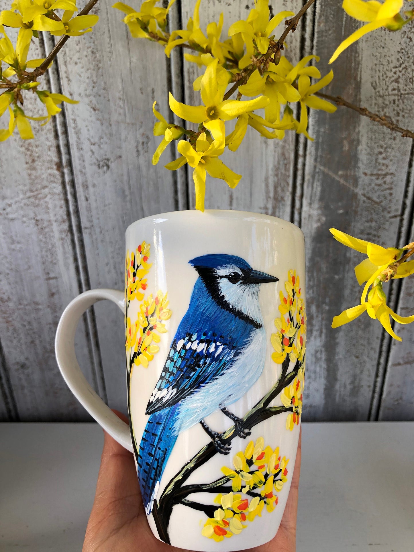 Hand Painted Blue Jay Mug