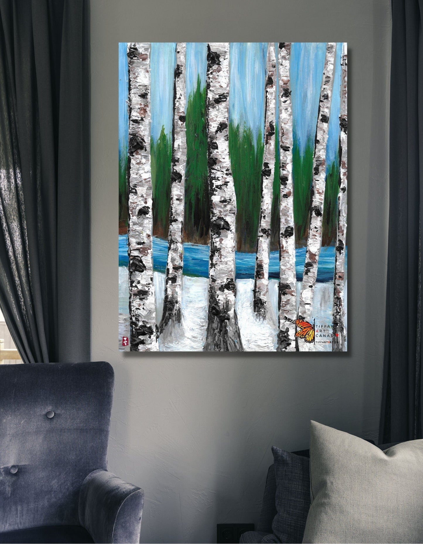 Spring Birch Tree Painting on Canvas
