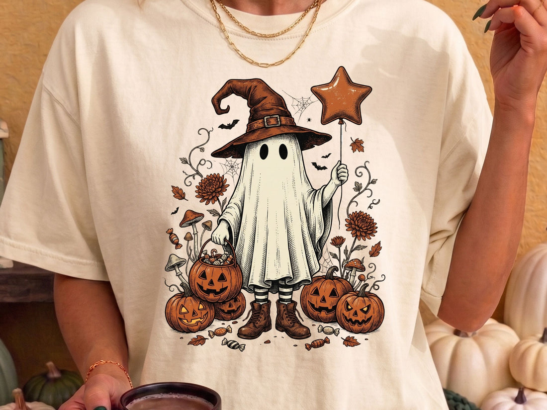Trick or treat witch ghost t-shirt, vintage Halloween tee