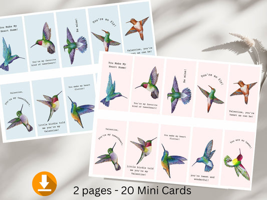 Digital Download 20 Mini Hummingbird Valentines Card