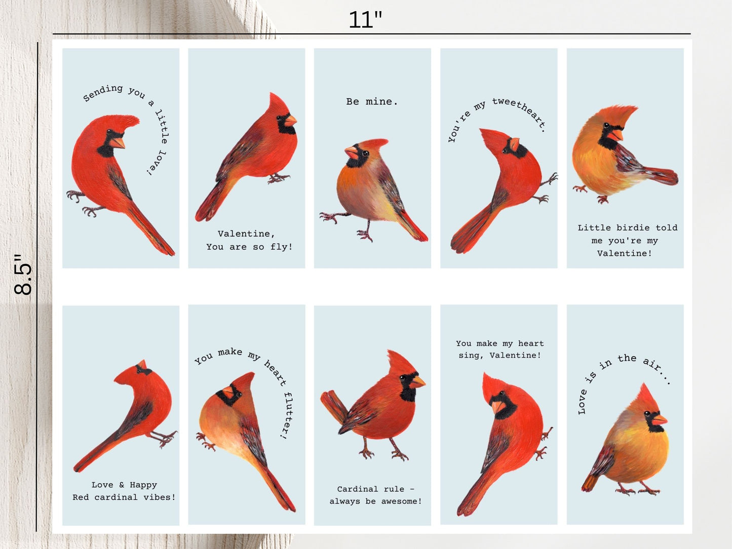 20 Mini Red Cardinal Bird Valentines Cards for School Kids (Digital Download)