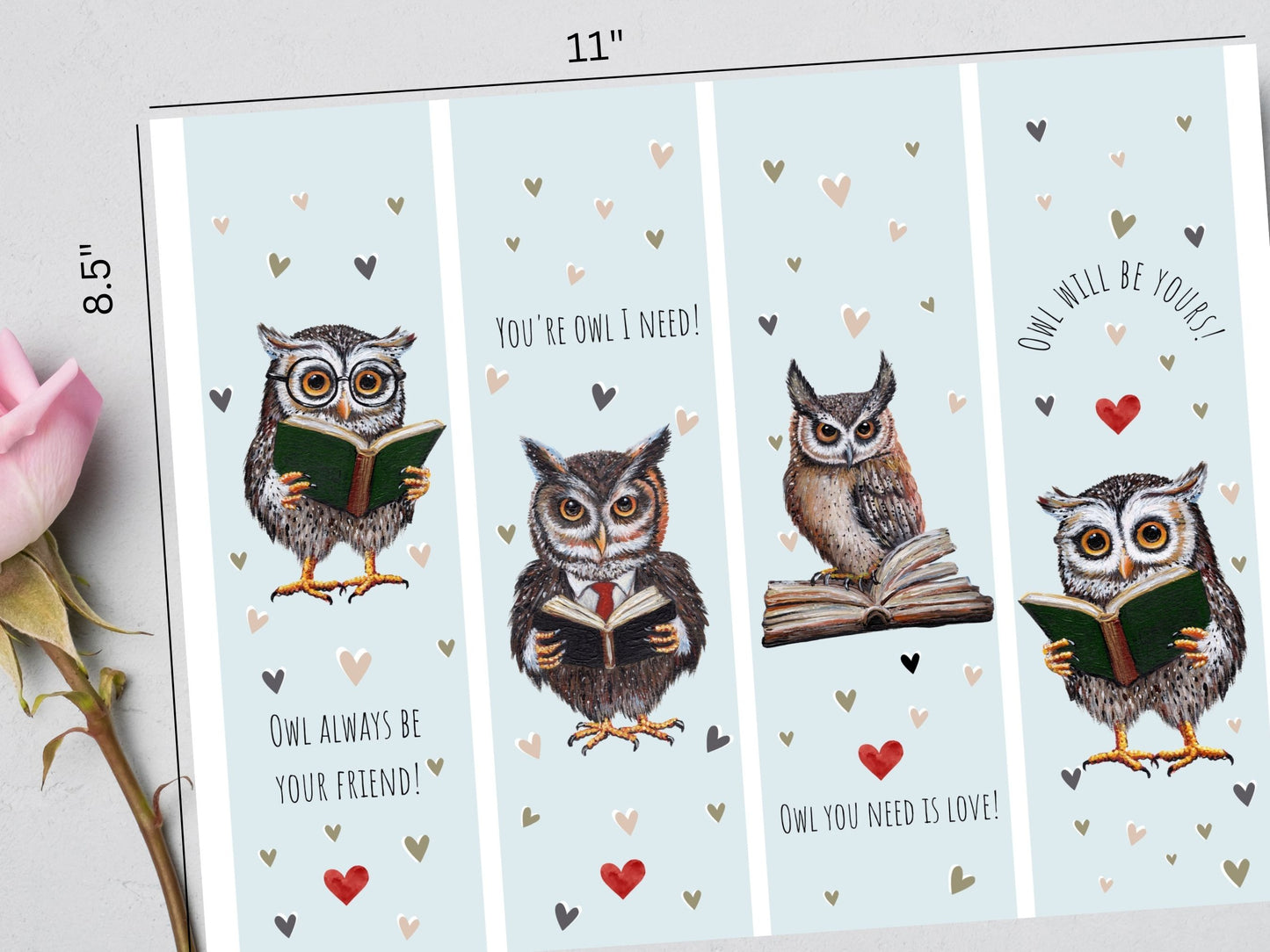 Digital Download 8 Owl Valentines Bookmark