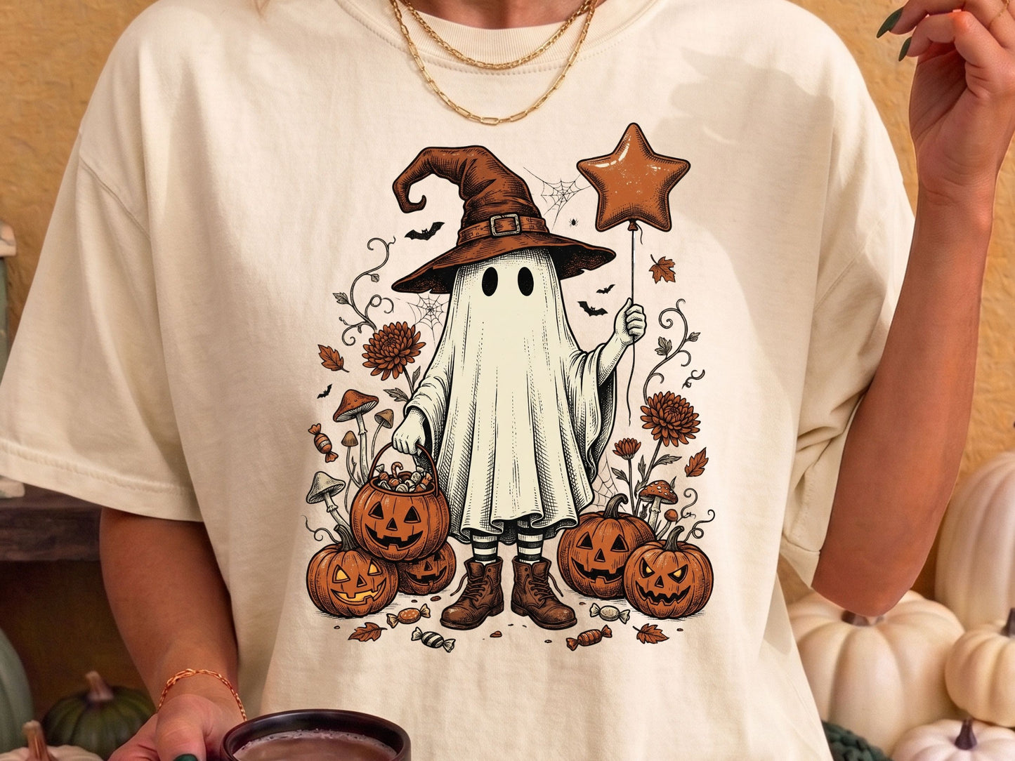 Trick-or-Treat Witch Ghost T-Shirt | Vintage Halloween Tee
