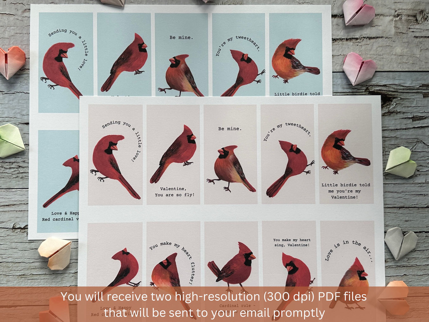 20 Mini Red Cardinal Bird Valentines Cards for School Kids (Digital Download)