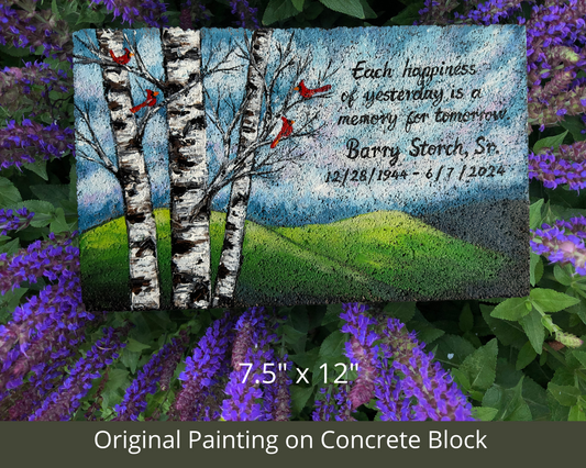 Original Hand-Painted Personalized Birch Tree and Red Cardinal Garden Stone