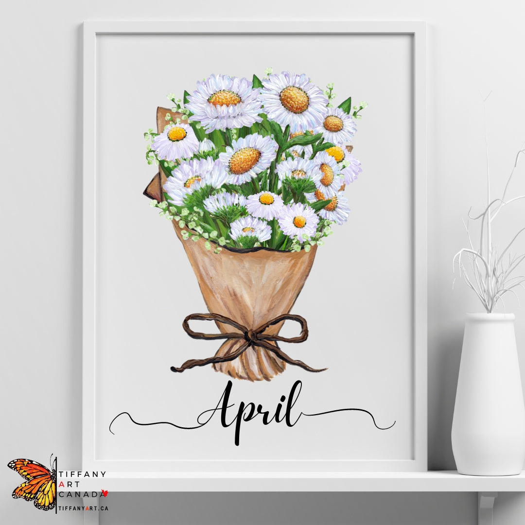 April Daisy Birth Flower Print