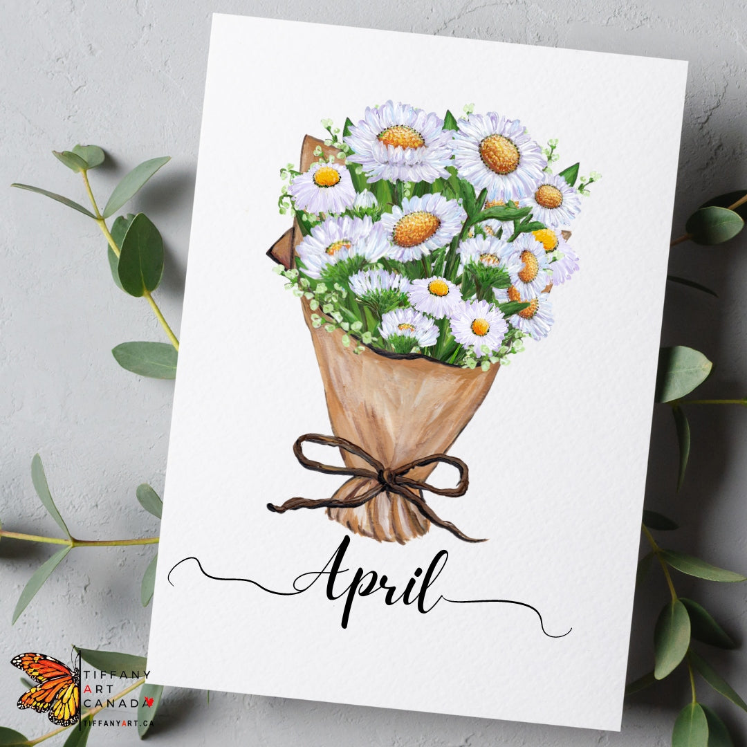 April Daisy Birth Flower Print