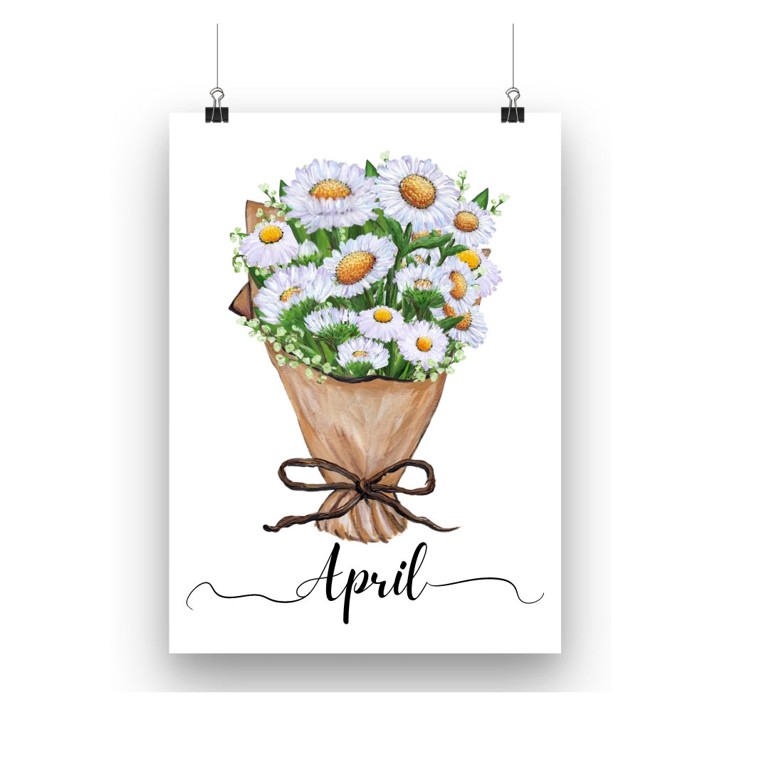 April Daisy Birth Flower Print