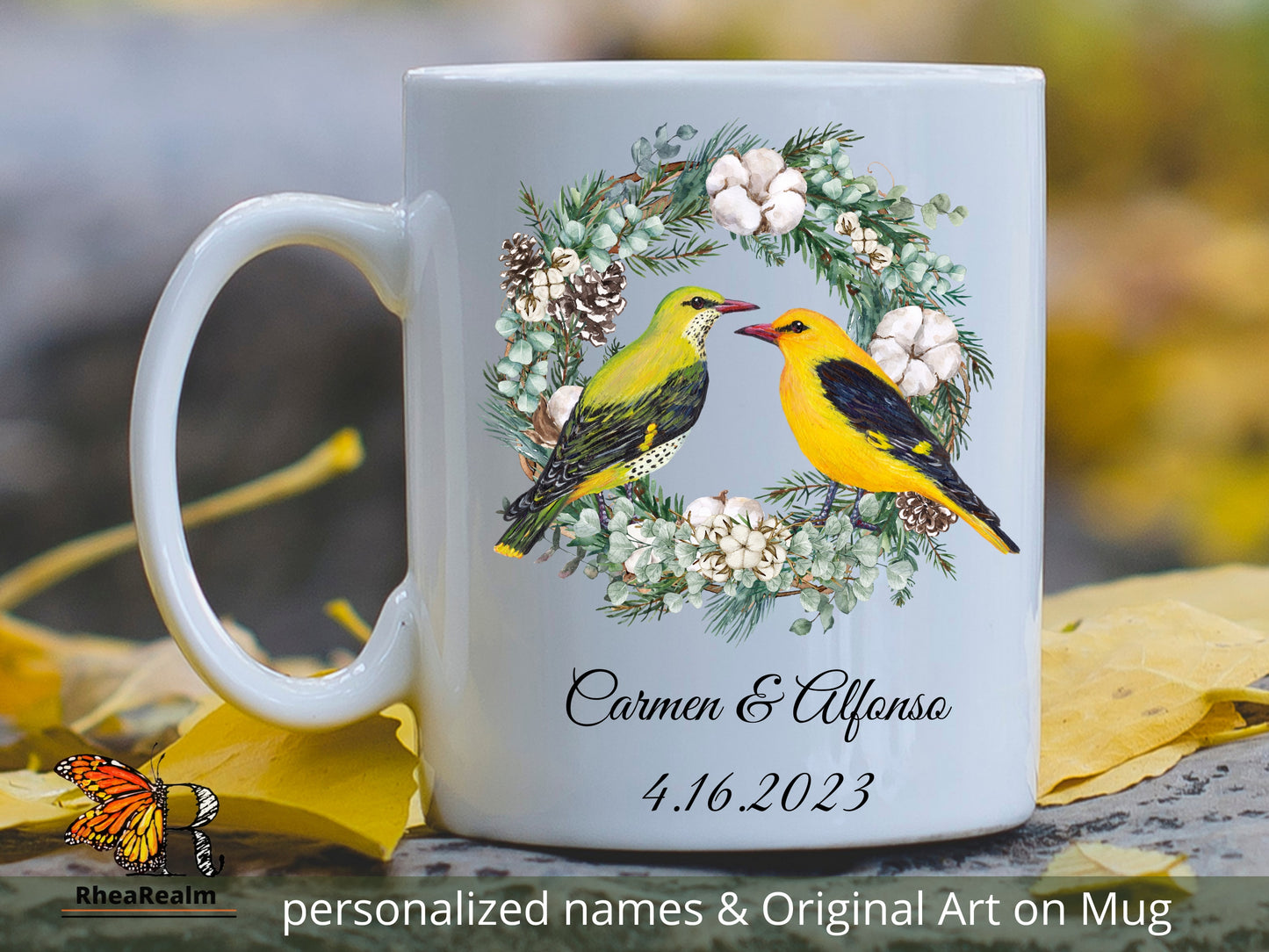 Personalized Golden Oriole Couple Mug