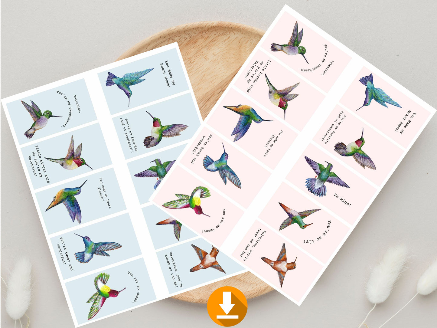 Digital Download 20 Mini Hummingbird Valentines Card