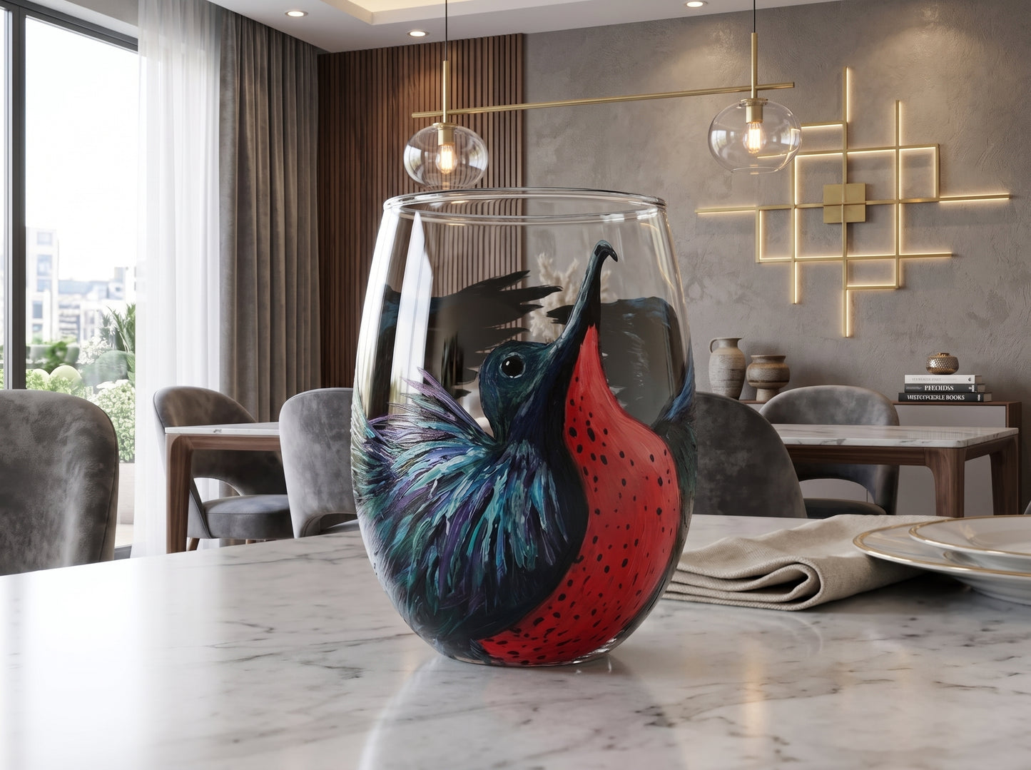 Hand Painted Frigatebird Wine Glass: Custom Bird Lover Gift