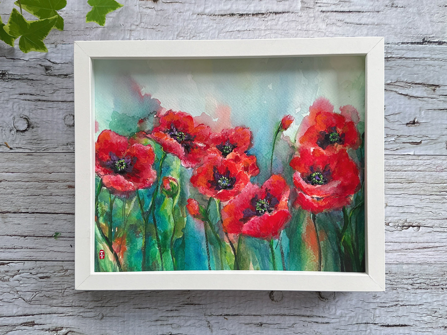 Framed Original Poppy Watercolour Painting