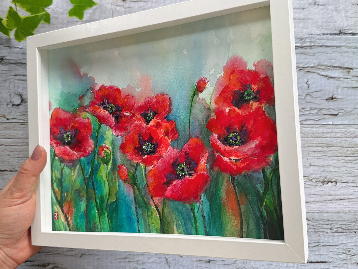 Framed Original Poppy Watercolour Painting
