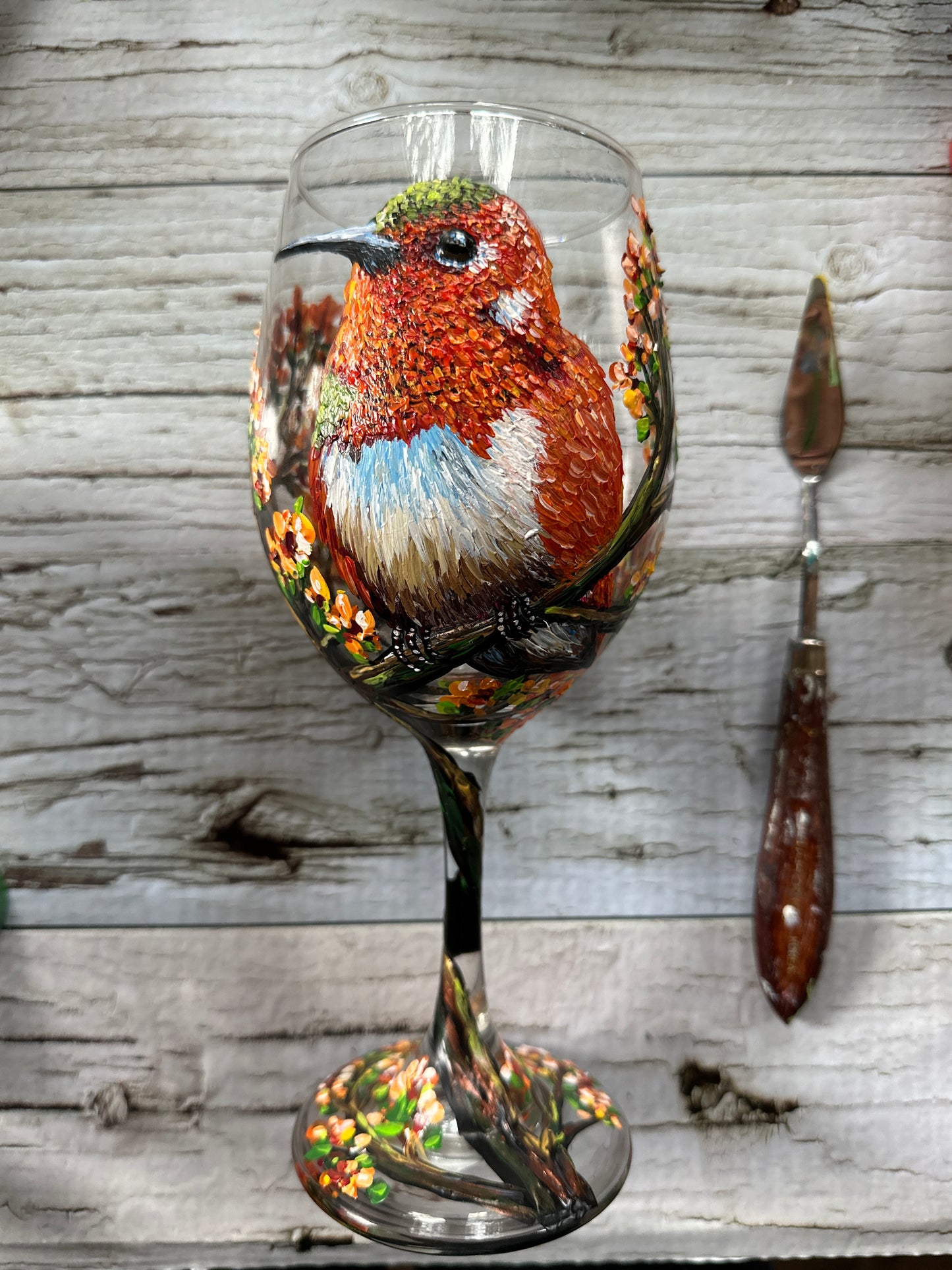 Hand Painted Rufous Hummingbird  Wine Glass