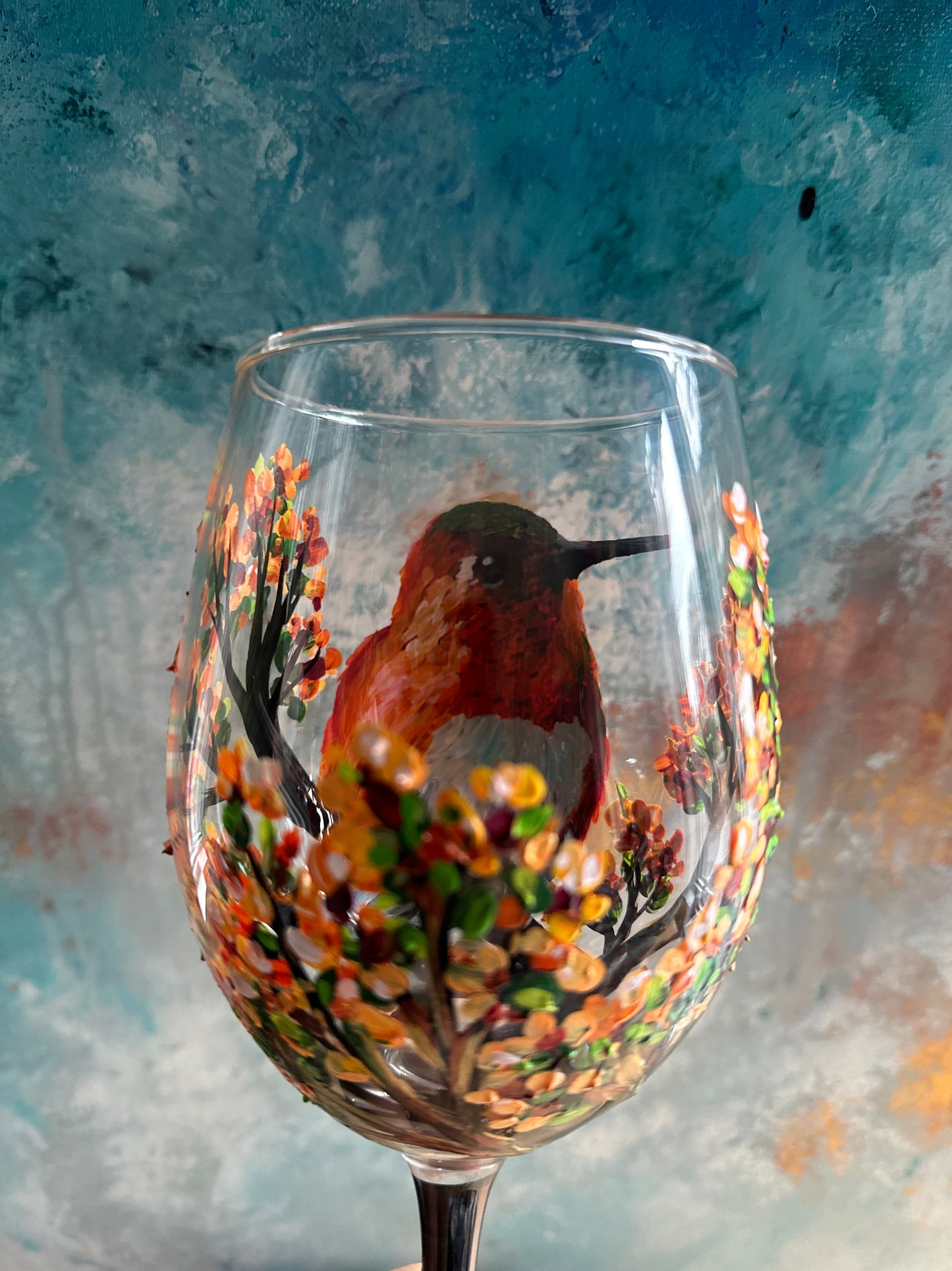 Hand Painted Rufous Hummingbird  Wine Glass