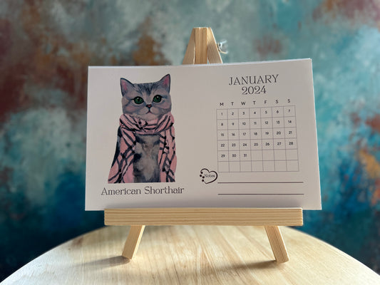 Cat 2024 Desk Calendar with Stand