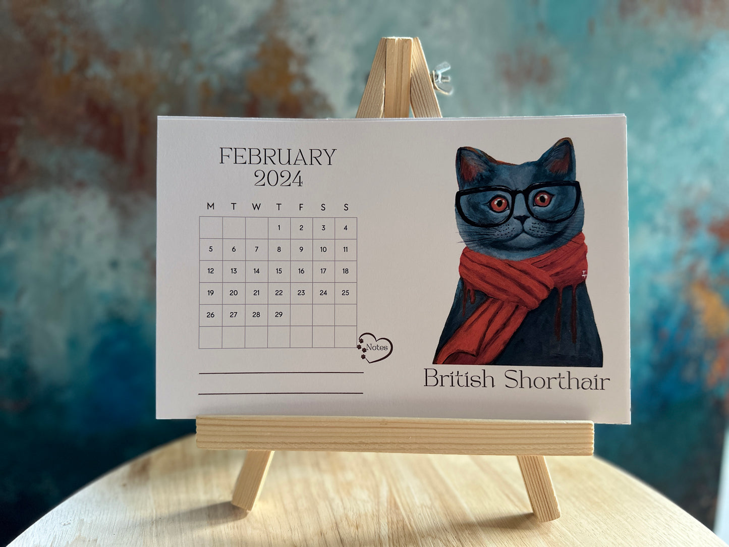 Cat 2024 Desk Calendar with Stand