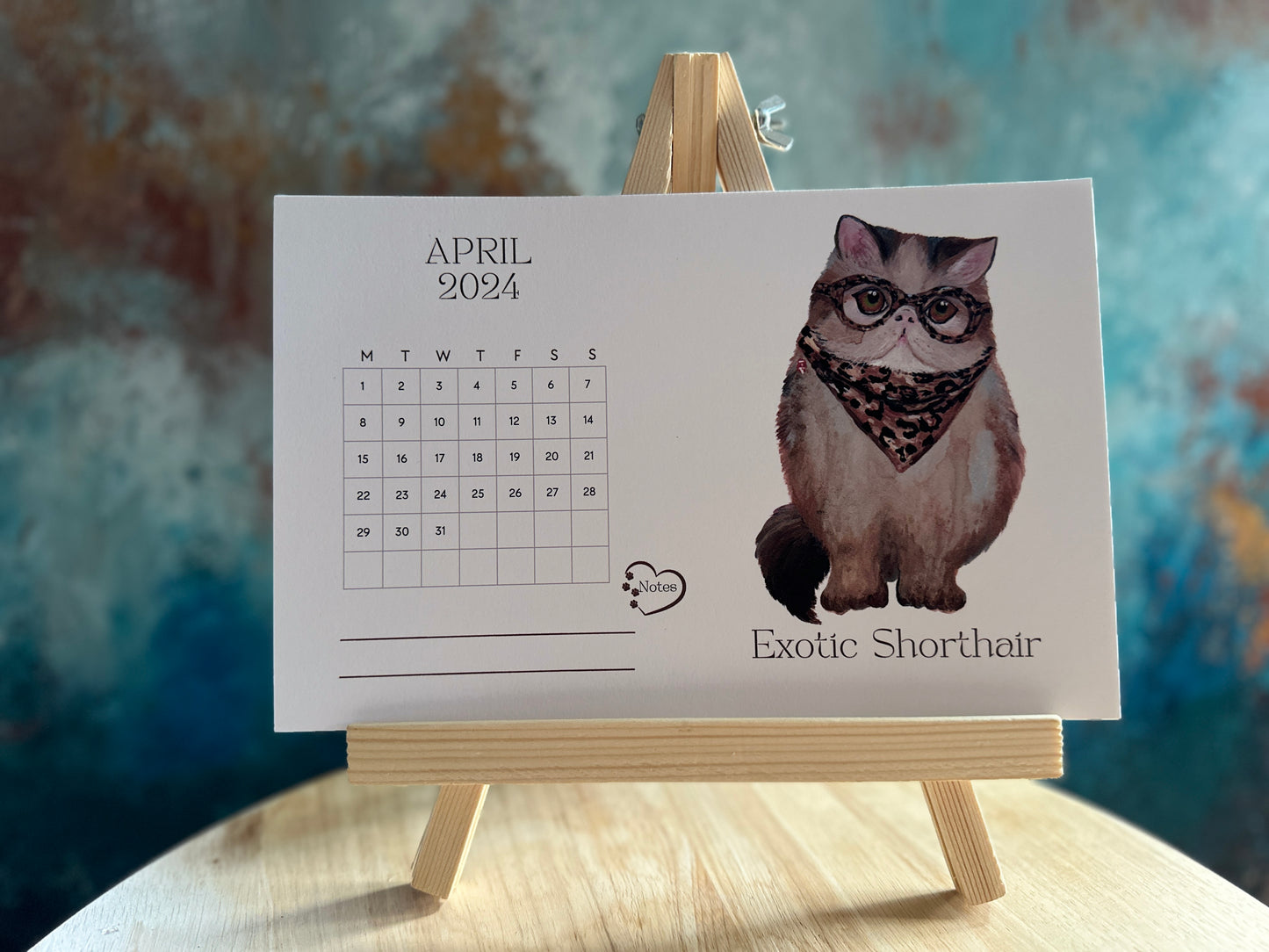 Cat 2024 Desk Calendar with Stand