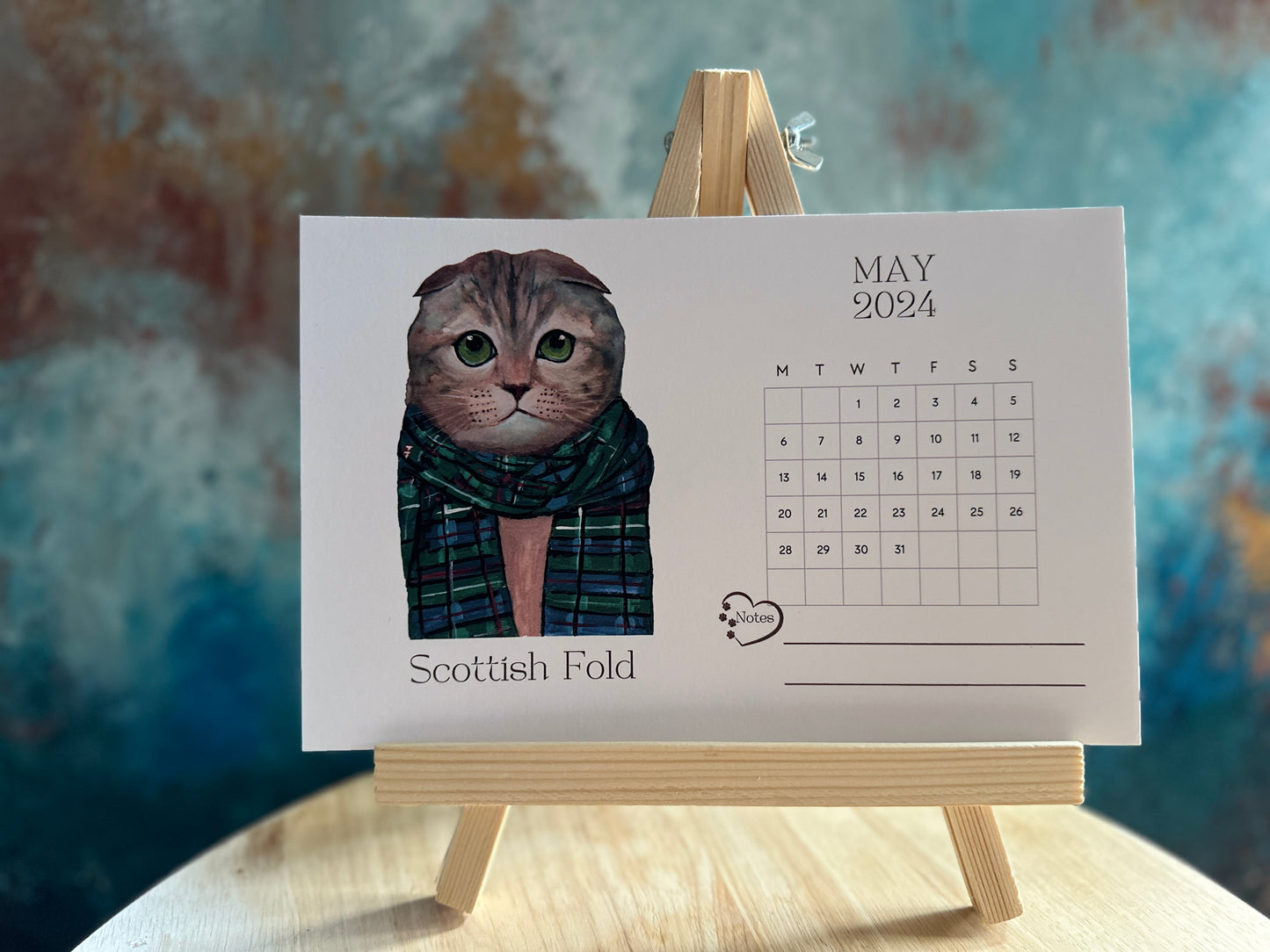 Cat 2024 Desk Calendar with Stand