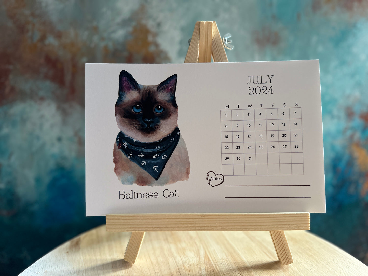 Cat 2024 Desk Calendar with Stand