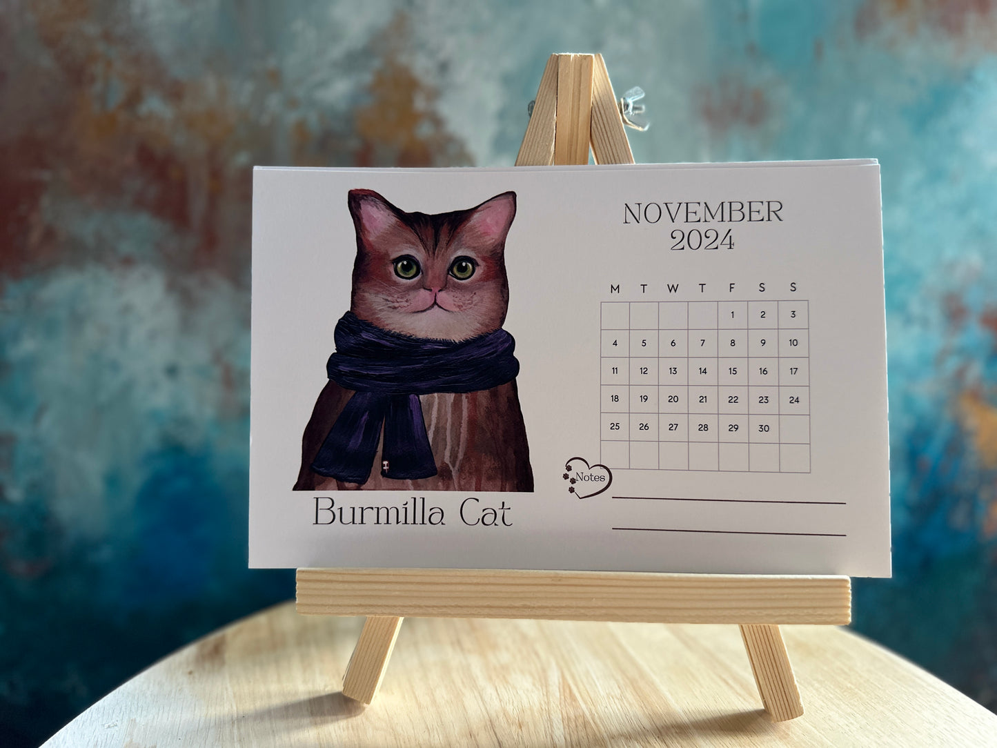 Cat 2024 Desk Calendar with Stand