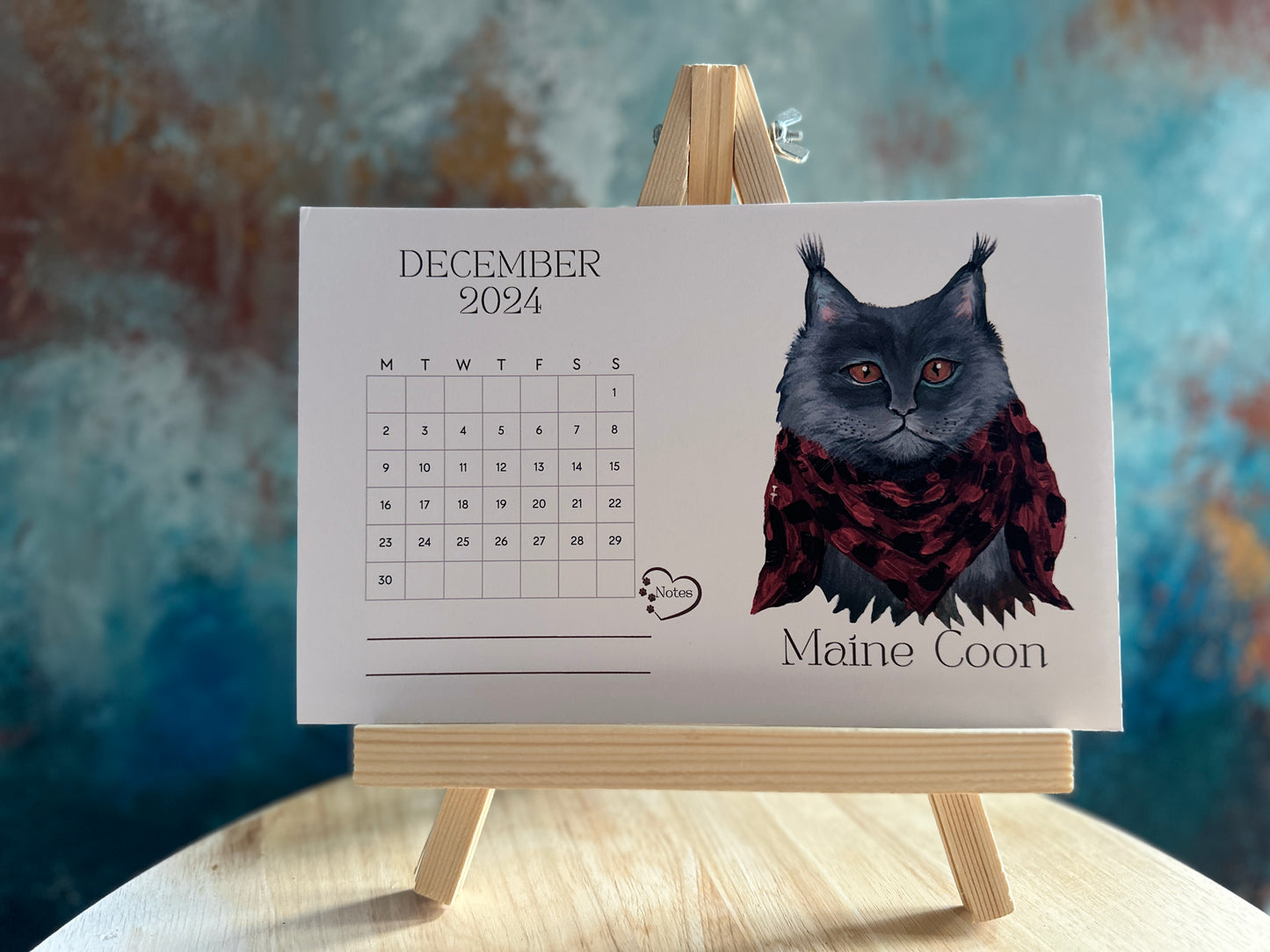 Cat 2024 Desk Calendar with Stand