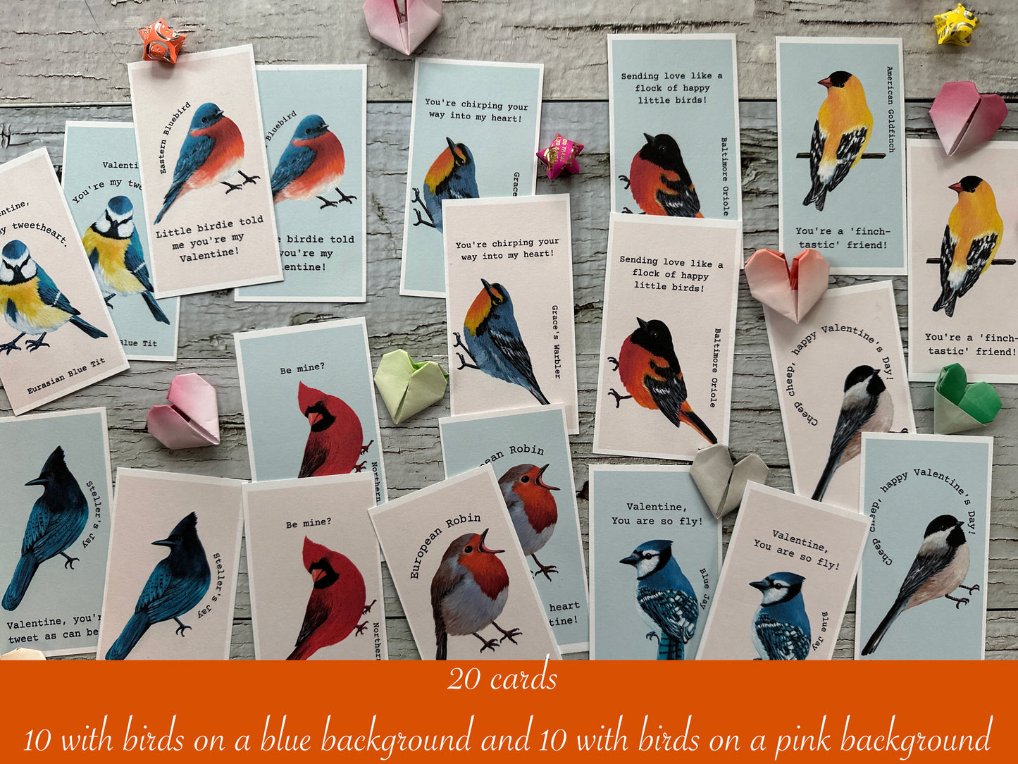 Set of 20 Mini Bird Valentines Cards for School Kids (Digital Download)